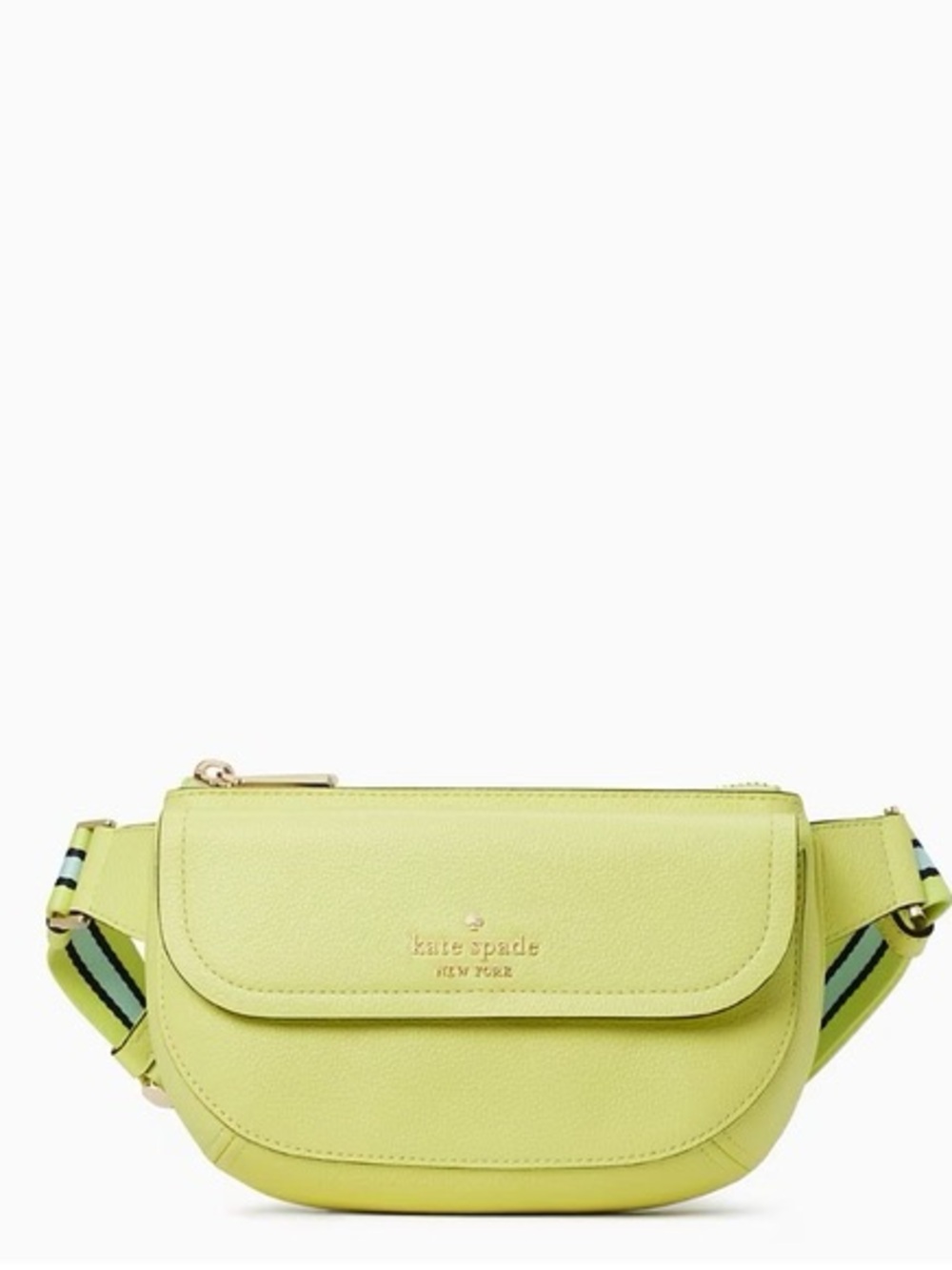 kate spade lemon-lime pebbled leather crossbody with striped strap NWOT